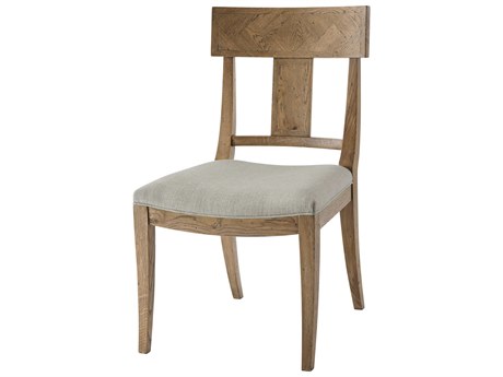 Theodore Alexander The Echoes Oak Wood Brown Upholstered Jude Klismos Side Dining Chair