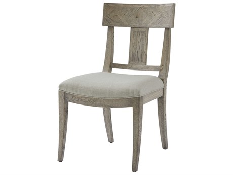 Theodore Alexander The Echoes Oak Wood Gray Upholstered Jude Klismos Side Dining Chair