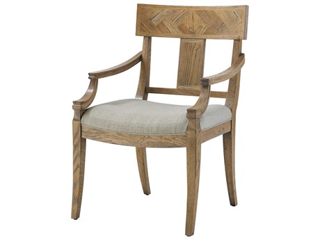 Theodore Alexander The Echoes Oak Wood Brown Upholstered Jude Klismos Arm Dining Chair