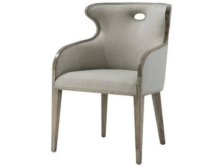 Theodore Alexander The Echoes Oak Wood Gray Upholstered Cannon Scoop Back Arm Dining Chair