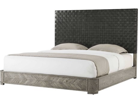 Theodore Alexander The Echoes Phoenix Leather Gray Oak Wood Seb King Platform Bed