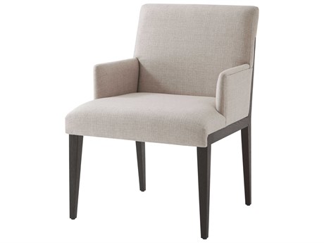 Theodore Alexander Jamie Drake Oak Wood Brown Upholstered Vree Arm Dining Chair