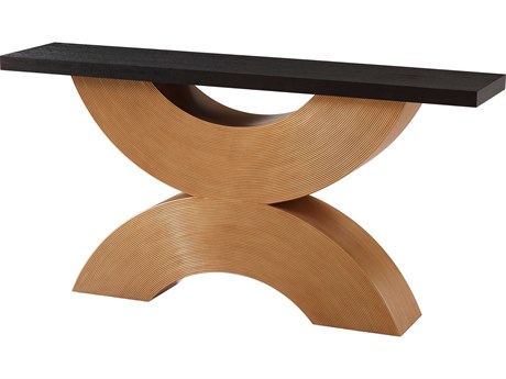 Theodore Alexander Jamie Drake Rectangular Wood Reeded Gold Evening Reed Console Table