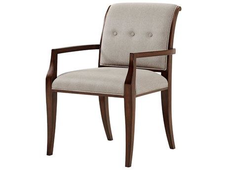 Theodore Alexander Keno Bros. Mahogany Wood Brown Upholstered Snappy Arm Dining Chair