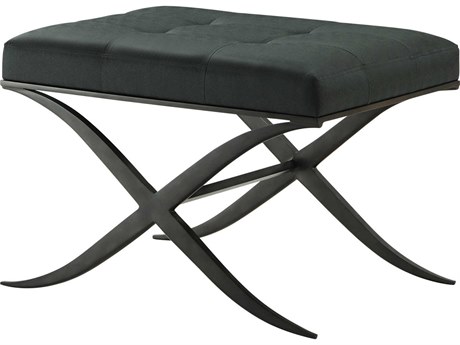 Theodore Alexander Keno Bros. Faux Fine Verde Bronze Green Upholstered Ottoman