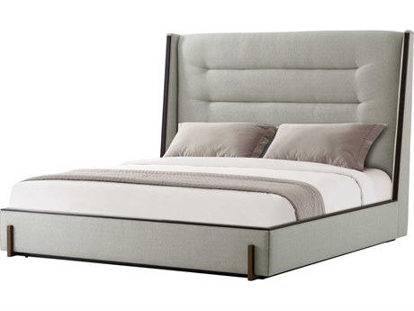 Theodore Alexander Michael Berman Derby Brown Mahogany Wood Upholstered Brougham King Platform Bed