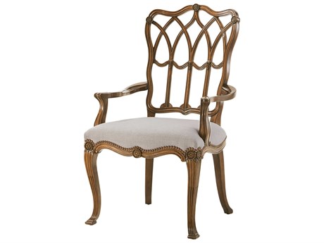 Theodore Alexander Stephen Church Mahogany Wood Brown Upholstered The Apex Arm Dining Chair