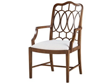 Theodore Alexander Sloane Solid Wood Brown Upholstered Arm Dining Chair