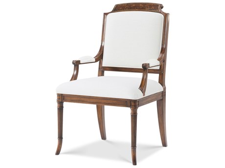 Theodore Alexander Stephen Church Cherry Wood Brown Upholstered Arm Dining Chair