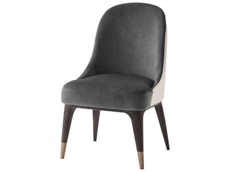 Theodore Alexander Steve Leung Beech Wood Gray Leather Covet Side Dining Chair