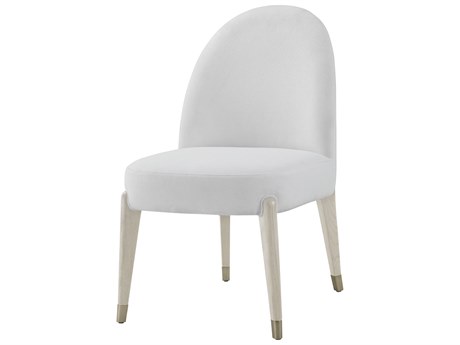Theodore Alexander Luna Natural Wood White Upholstered Armless Dining Chair