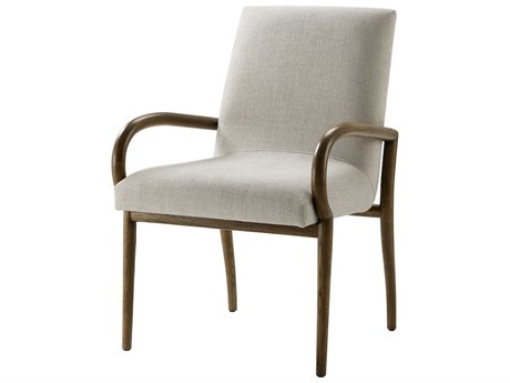 Theodore Alexander Catalina Oak Wood Brown Upholstered Arm Dining Chair