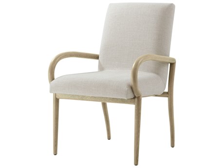 Theodore Alexander Catalina Oak Wood Beige Upholstered Arm Dining Chair