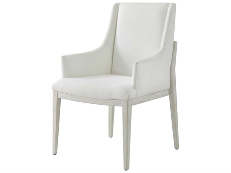 Theodore Alexander Breeze Pine Wood White Upholstered Arm Dining Chair