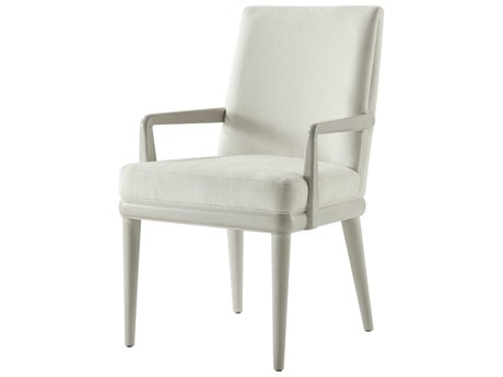 Theodore Alexander Essence Solid Wood White Upholstered Arm Dining Chair