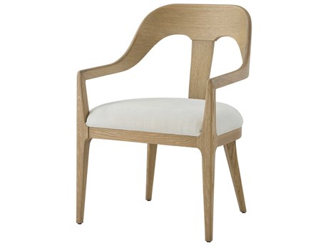 Theodore Alexander Essence Solid Wood Beige Upholstered Arm Dining Chair