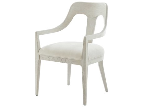 Theodore Alexander Essence Solid Wood White Upholstered Arm Dining Chair