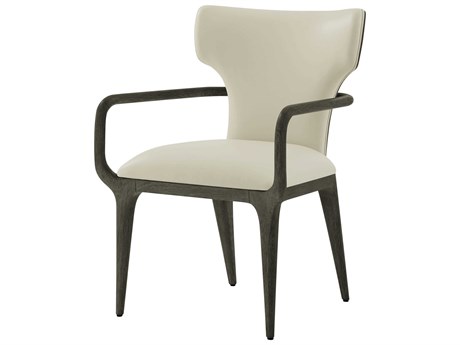 Theodore Alexander Repose Solid Wood Black Leather Arm Dining Chair