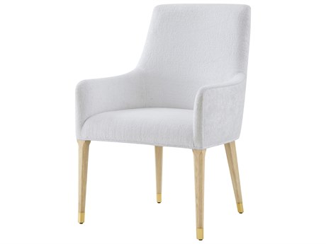 Theodore Alexander Judith Leiber Couture Natural Wood White Upholstered Arm Dining Chair