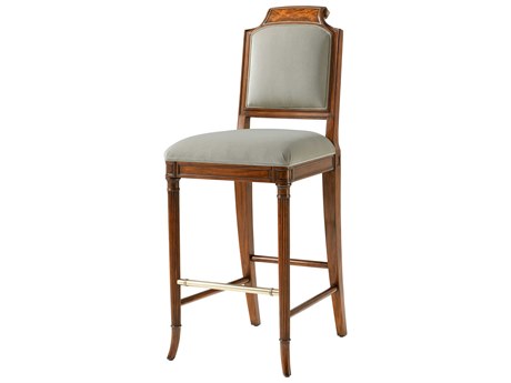 Theodore Alexander High Fashion Shoreham Upholstered Mahogany Wood Atcombe Bar Stool