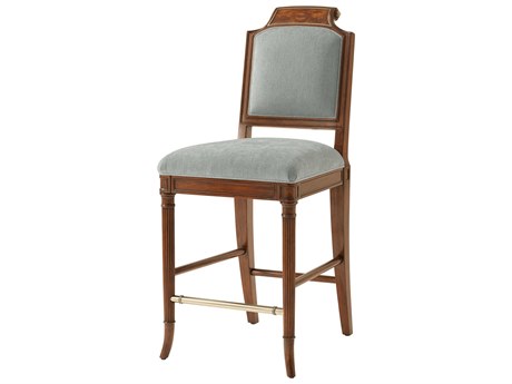 Theodore Alexander High Fashion Shoreham Upholstered Mahogany Wood Atcombe Counter Stool