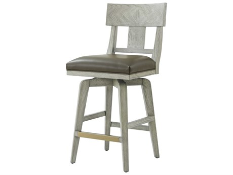 Theodore Alexander High Fashion Fossil Leather Oak Wood Jude Swivel Counter Stool