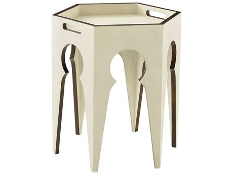 Theodore Alexander Ta Originals Hexagon Faux Leather Dove Cambridge End Table