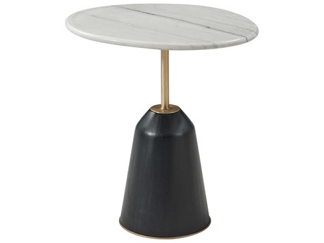 Theodore Alexander Ta Originals Round Marble Black Lacquer End Table