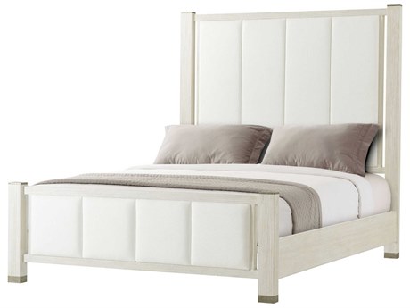 Theodore Alexander Breeze Sea Salt White Pine Wood Queen Panel Bed