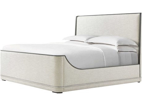 Theodore Alexander Hudson Pebble Grey Maple Wood Upholstered Queen Panel Bed