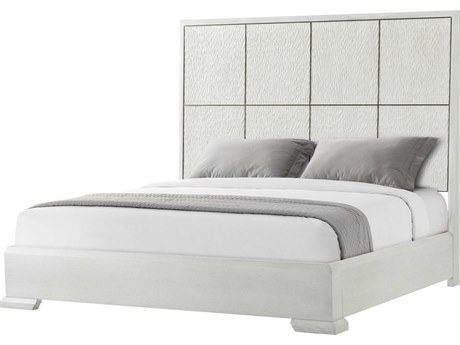 Theodore Alexander Essence Opal White Solid Wood King Platform Bed