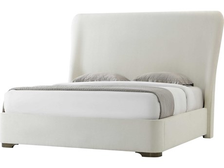 Theodore Alexander Essence Black Paint White Solid Wood Upholstered King Platform Bed