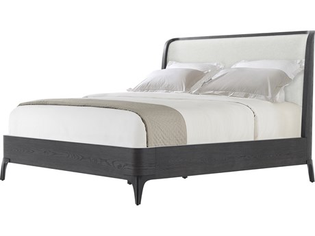 Theodore Alexander Rome Gray Solid Wood Upholstered King Panel Bed