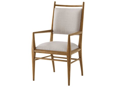 Theodore Alexander Nova Solid Wood Beige Upholstered Arm Dining Chair