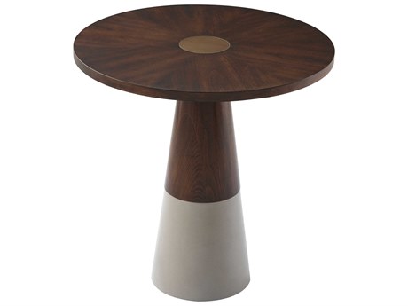 Theodore Alexander Round Wood Arctic Smoke Almond Vernon End Table
