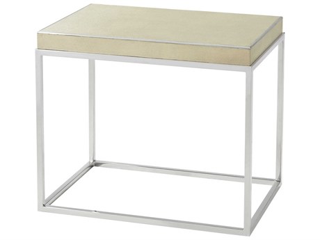 Theodore Alexander Rectangular Leather Dove Fisher End Table