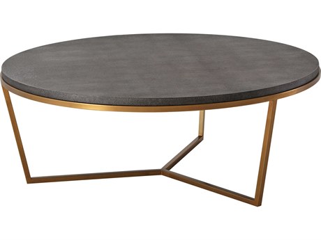 Theodore Alexander Round Faux Leather Smoke Fisher Cocktail Table