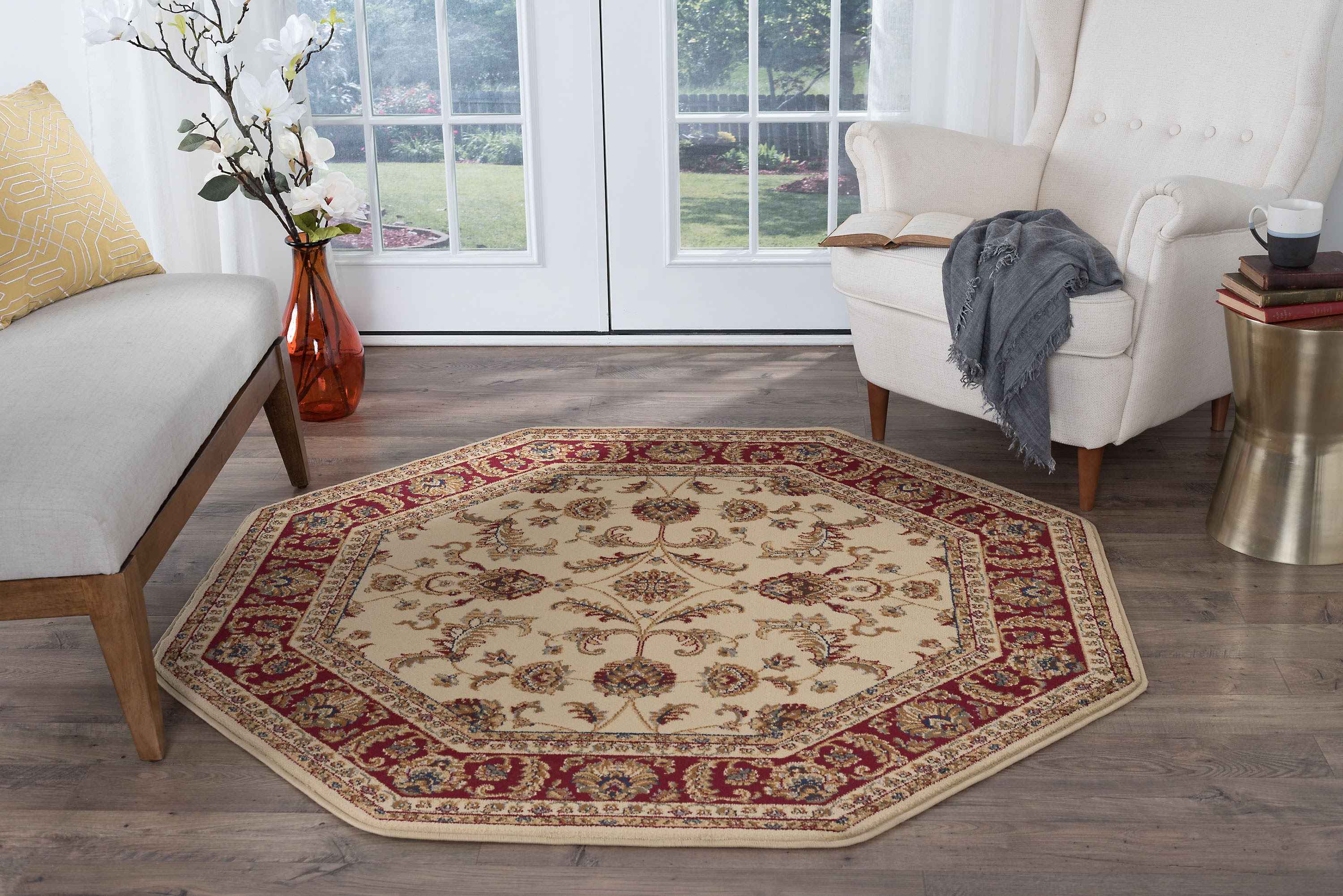 Tayse Rugs Sensation Sariya Ivory Octagon Area Rug TASNS4792OCTA