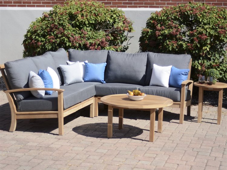 Three Birds Casual St. Lucia Natural Teak Sectional Outdoor Patio Lounge Set