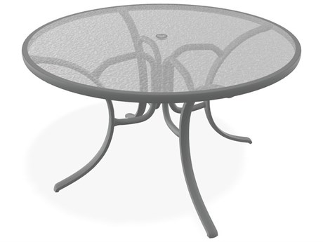 Telescope Casual Quick Ship Glass Top Aluminum 48'' Wide Round Dining Table with Umbrella Hole