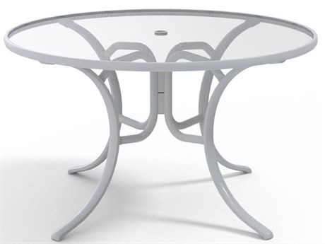 Telescope Casual Quick Ship Glass Top Aluminum 48'' Wide Round Dining Table with Umbrella Hole
