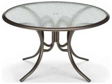 Telescope Casual Glass Top Aluminum 56'' Wide Round Dining Table with Umbrella Hole