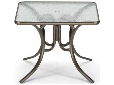 Telescope Casual Glass Top Aluminum 36'' Wide Square Dining Table with Umbrella Hole
