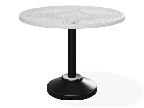 Telescope Casual Glass Top Aluminum 36'' Wide Round Dining Height Table with Umbrella Hole