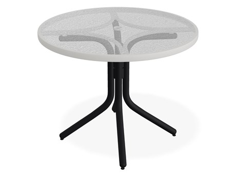 Telescope Casual Glass Top Aluminum 36'' Wide Round Dining Height Table with Umbrella Hole