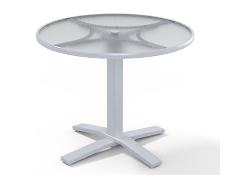 Telescope Casual Glass Top Aluminum 36''Wide Round Dining Table with Umbrella Hole