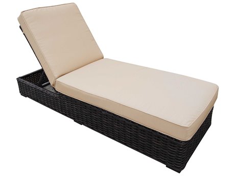 Teva Santa Monica Wicker Rattan Patio Chaise Lounge in Grey Fabric
