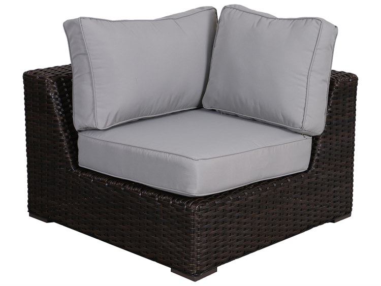 Teva Santa Monica Wicker Rattan Corner of Sectional in Grey Fabric