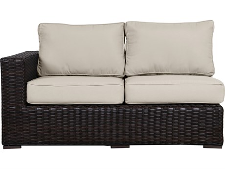 Santa Monica Wicker Rattan Left End of Sectional With Light Beige Fabric