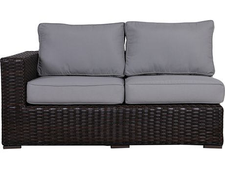 Teva Santa Monica Wicker Rattan Right End of Sectional in Grey Fabric
